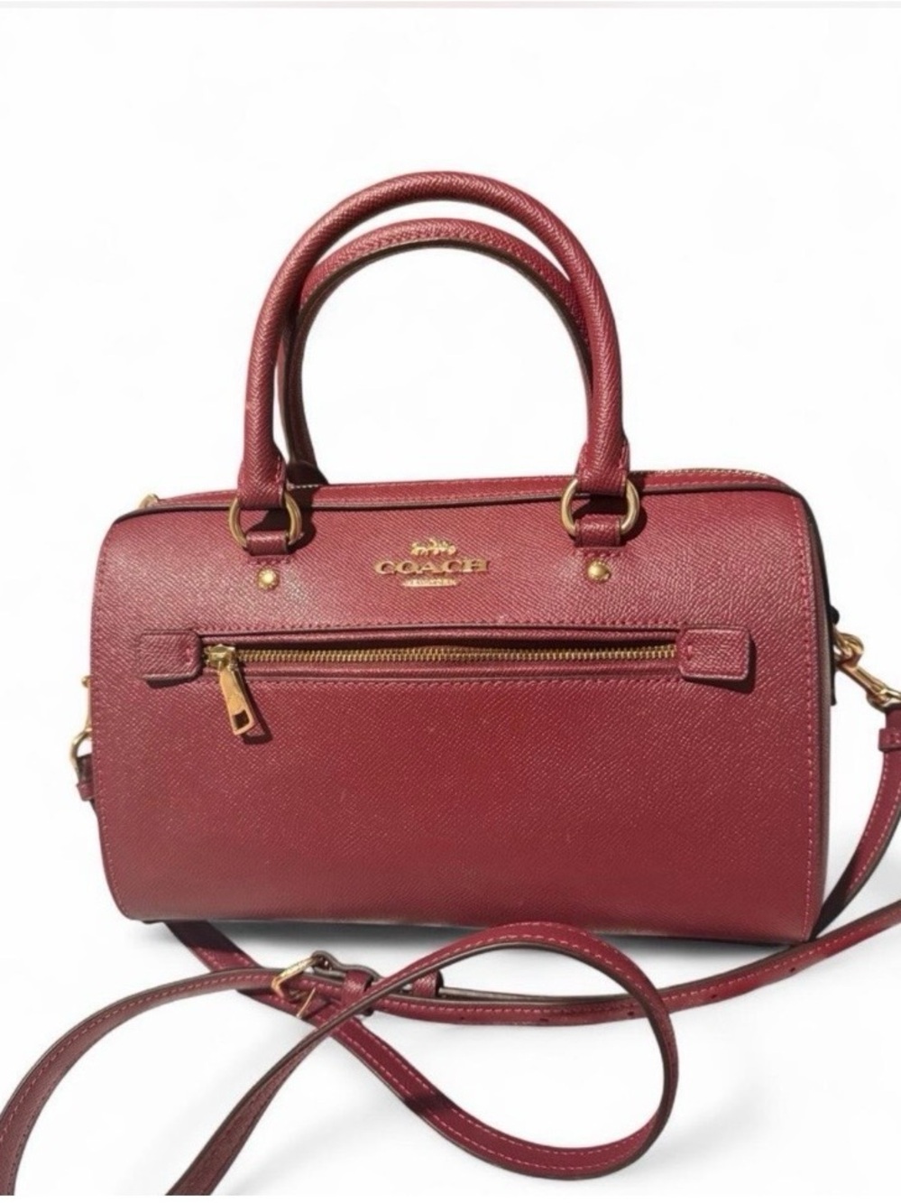 Coach Burgundy Leather Rowan Satchel with Gold Hardware